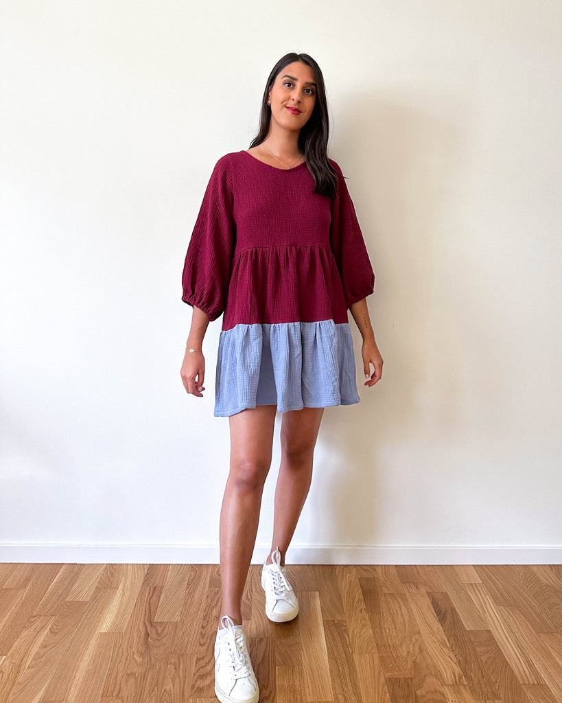 Priya Dress PDF Sewing Pattern Gathered Smock Dress Sleeves Ruffle Cotton Dress 