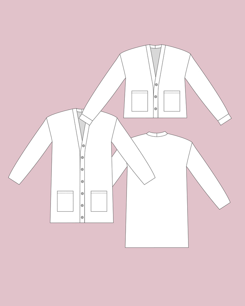 Cara Cardigan Sewing Pattern Womens Drop Shoulder Jumper Sweater