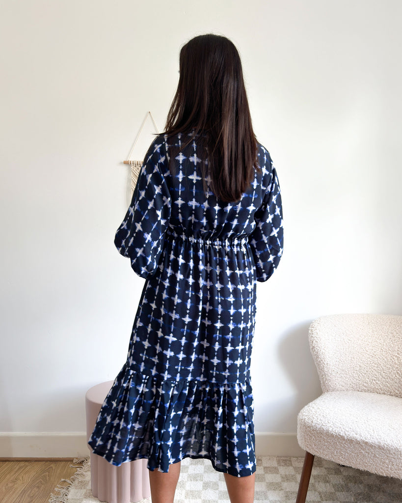 Raj Dress PDF Sewing Pattern Easy Sleeved Smock Midi Dress Elastic Waist Square Neckline