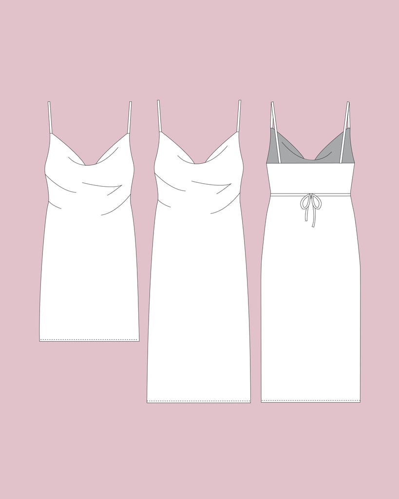 Jessica Slip Dress PDF Sewing Pattern Cowl Neck Midi Dress Satin Silky