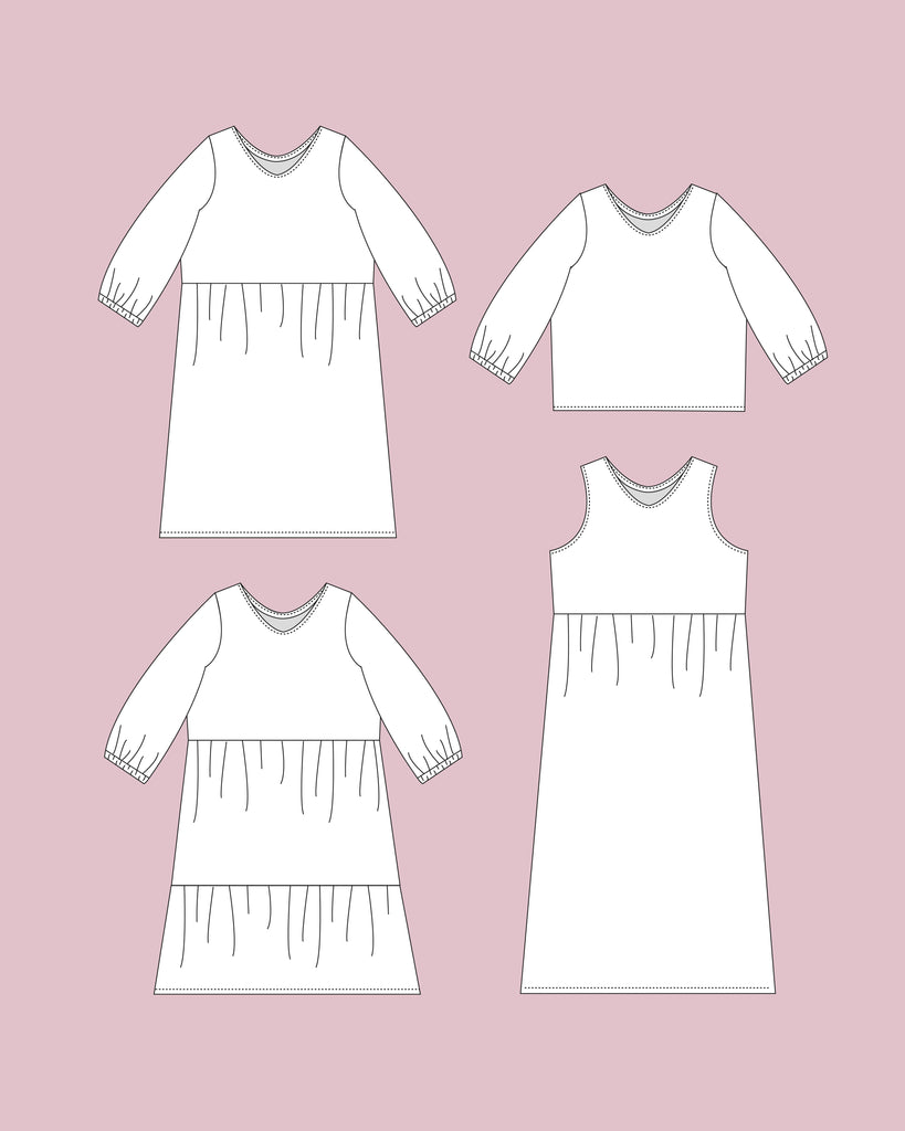 Priya Dress PDF Sewing Pattern Gathered Smock Dress Sleeves Ruffle Cotton Dress 