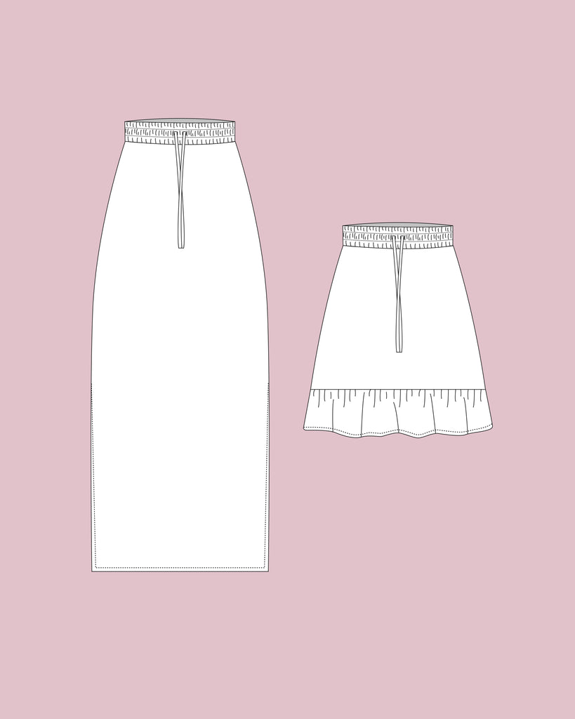 Rani Skirt PDF Sewing Pattern Easy Elastic Summer Maxi Skirt Drawstring Waist Side Leg Slits