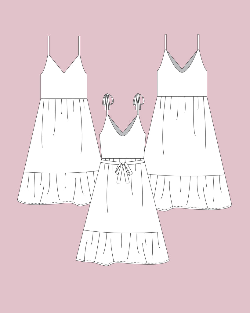 Rhea Dress PDF Sewing Pattern Easy Summer Holiday Dress Gathered Ruffle Skirt