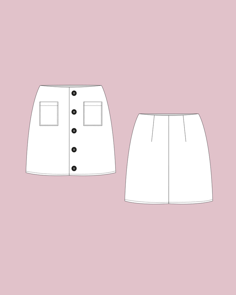 Simi Skirt PDF Sewing Pattern Easy Button A-Line Mini Skirt with Patch Pockets and Back Waist Darts